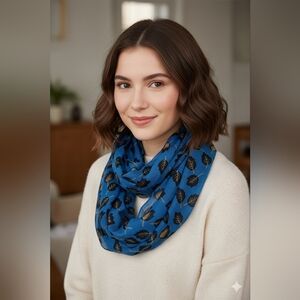 [Blue Star Clothing Company] Blue , Black & Gold Leaf Infinity Scarf